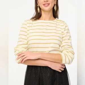 J. Crew Cream and Gold Striped Long Sleeve Tee